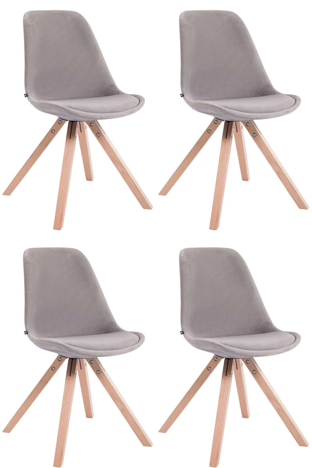 STUHL 4er Set Samt grau - Eukalyptusholzfarben/Grau, Holz/Textil (48/84/56cm) - CLP