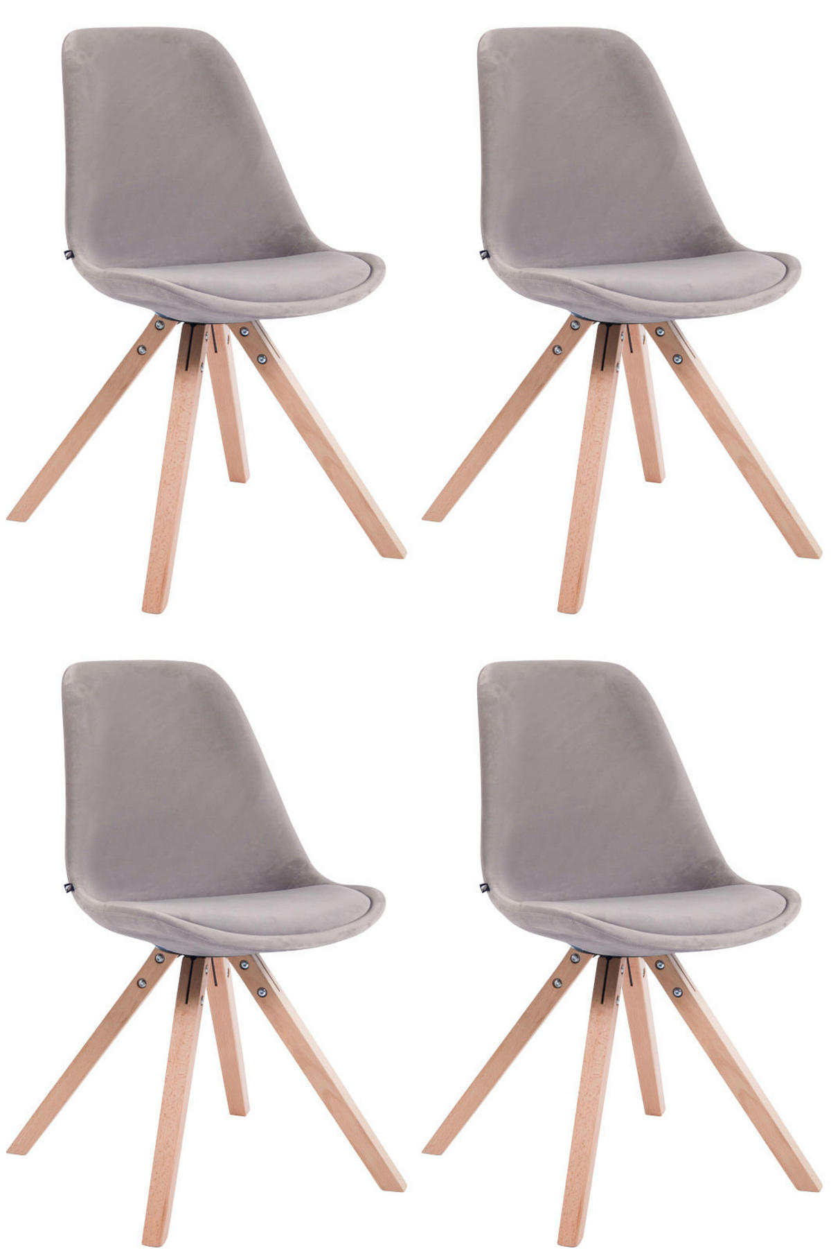 STUHL 4er Set Samt grau - Eukalyptusholzfarben/Grau, Holz/Textil (48/84/56cm) - CLP