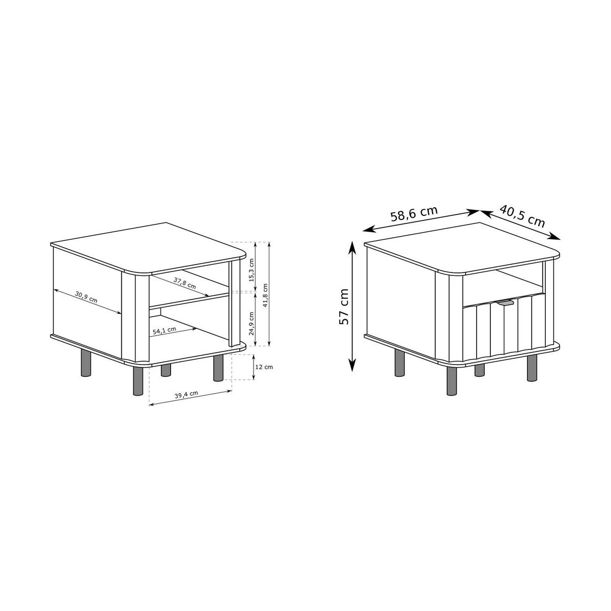 NACHTTISCH Novado NO-7 58,6 x 57 x 40,5 cm Greige - Greige, Holzwerkstoff/Metall (58.6/57/40.5cm) - Koseto