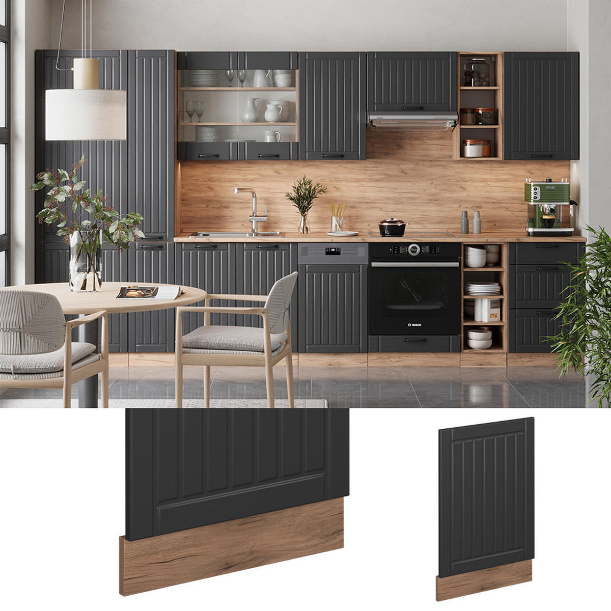 FRONTBLENDE Fame-Line Dunkelgrau 45 cm ohne Arbeitsplatte - Honigeiche/Dunkelgrau, Holzwerkstoff (45/67.4/1.6cm) - Vicco