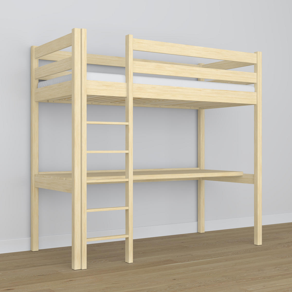 HOCHBETT N05 mit Schreibtisch Klare Kiefer 90/180 - Braun, Naturmaterialien/Holz (90/180cm) - N-Wood