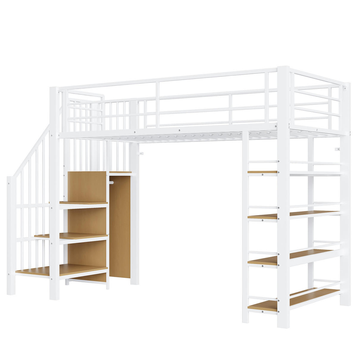 HOCHBETT 90/200 cm Weiß mit Sicherheitstreppe und Stauraum - Weiß, Metall (90/200cm) - OKWISH