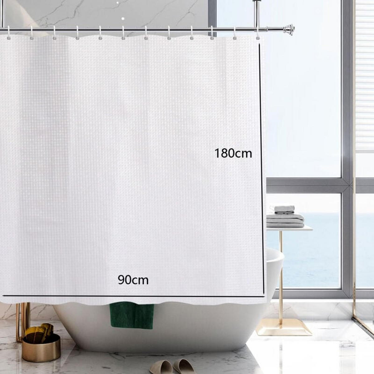 DUSCHVORHANG Weiß Waffelstruktur waschbar wasserdicht schimmelresistent mit Schlaufe - Weiß, Textil (90/180cm) - MCBOSON