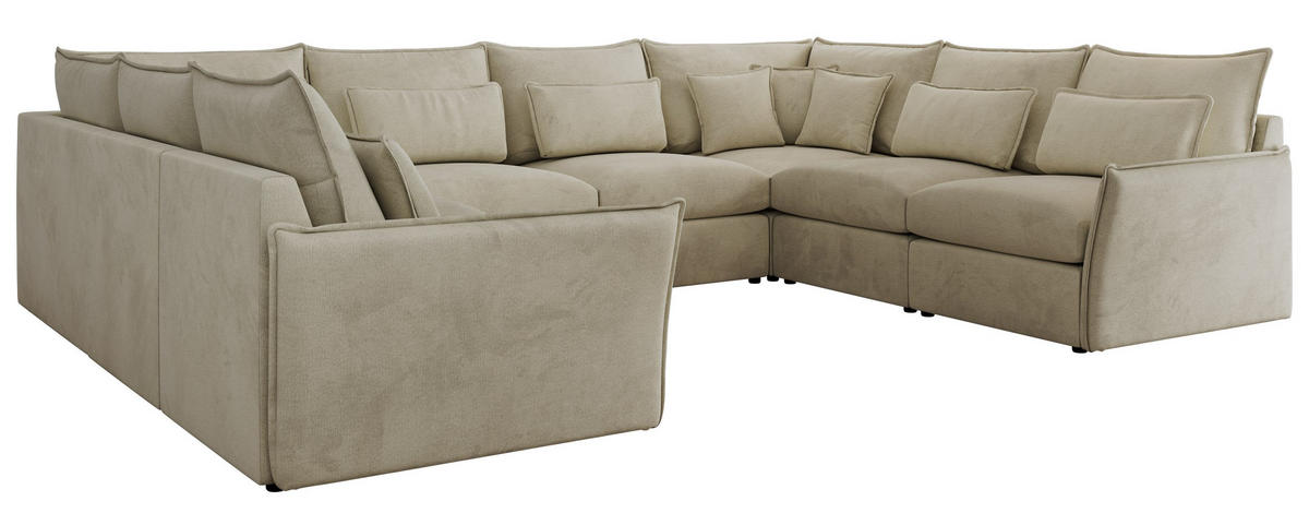 WOHNLANDSCHAFT VERSO U 8M Beige Velvet - Beige/Schwarz, Kunststoff/Textil (362/93/270cm) - MKS