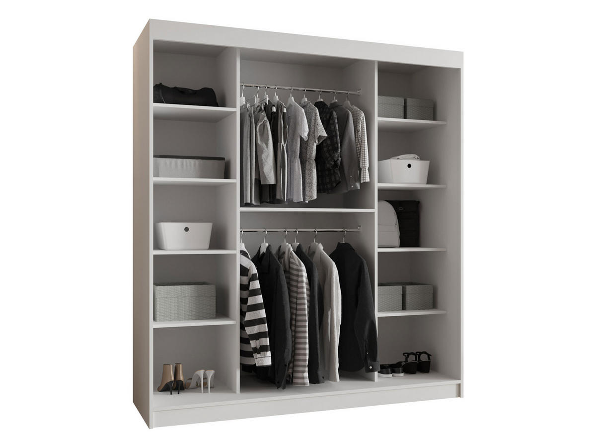 SCHWEBETÜRENSCHRANK Wika 180 cm - Silberfarben/Weiß, Holzwerkstoff/Kunststoff (180/200/62cm) - MIRJAN24