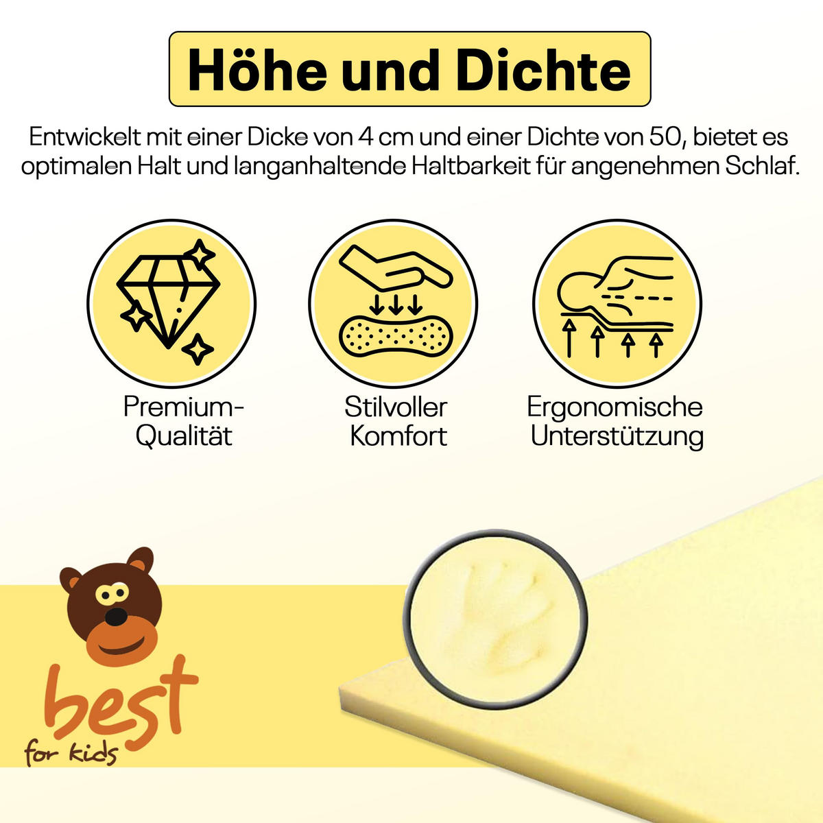 MATRATZEN TOPPER 140 x 200 cm viscoelastisch Schaumstoff ohne Bezug - Gelb, Naturmaterialien - Best for Kids