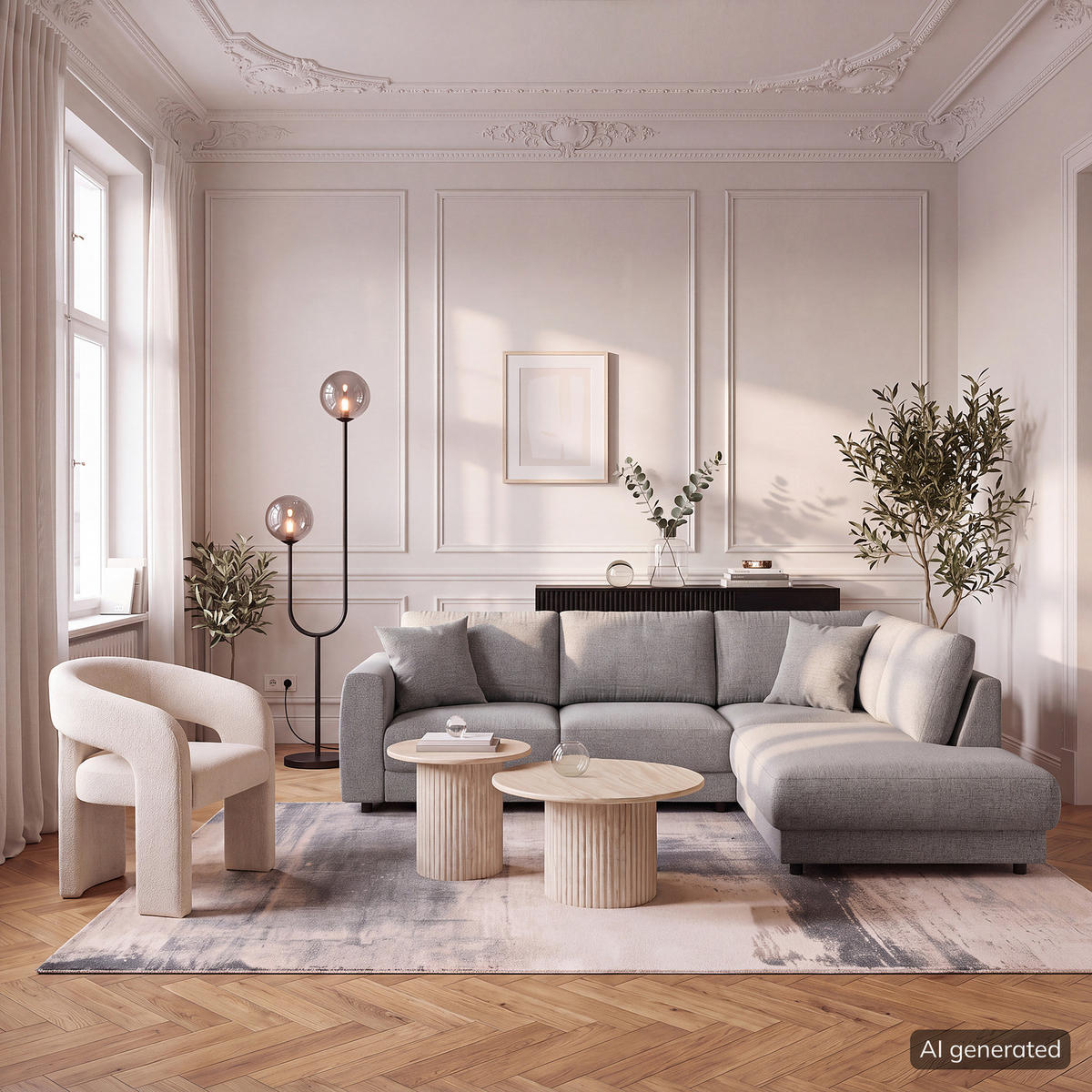 ECKSOFA mit Ottomane - Hellgrau/Schwarz, Holz/Kunststoff (267/254cm) - home24