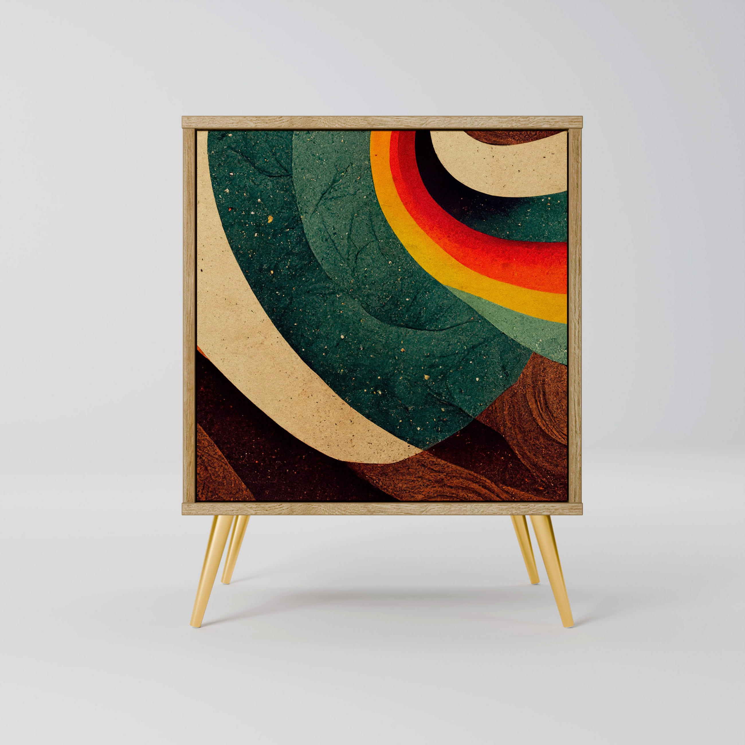 SIDEBOARD COLORFUL STRANDS, Eichefarben, 57,5x42x75,5 cm, Goldfarbene Metallfüße - Eichefarben/Goldfarben, Holzwerkstoff/Metall (57.5/75.5/42cm) - SpaceRebels