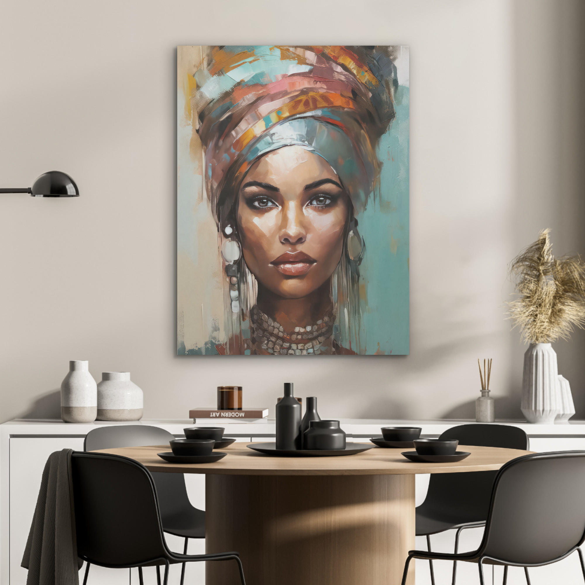 AKUSTIKPANEEL Frau - Kunst - Schmuck - Porträt 60x80 cm - Blaugrau, Textil (60/0.9/80cm) - MuchoWow