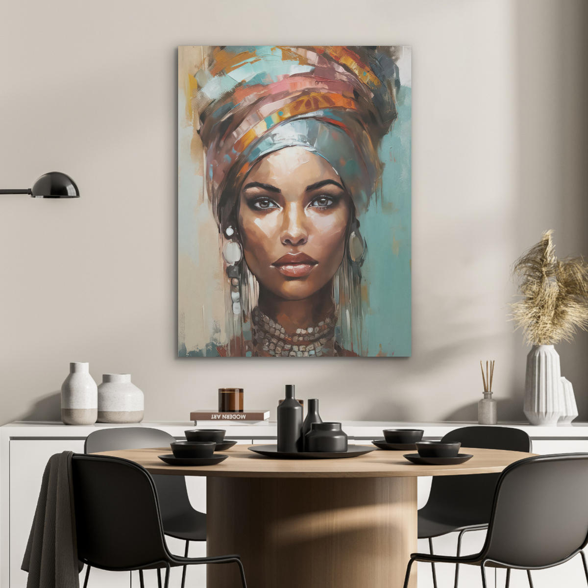 AKUSTIKPANEEL Frau - Kunst - Schmuck - Porträt 60x80 cm - Blaugrau, Textil (60/0.9/80cm) - MuchoWow