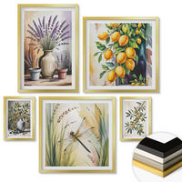WANDBILDER 5er Set - 50x50 cm & 20x30 cm & 40x60 cm Goldrahmen - Lavendelblüten und Architektur - Goldfarben, Kunststoff (40/60cm) - ArtPrintCave