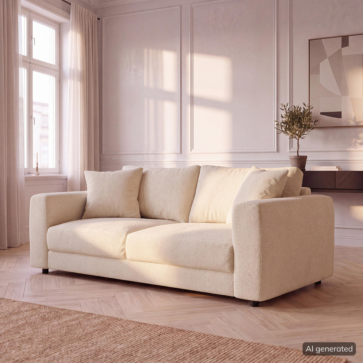 2,5-SITZER SOFA - Beige/Schwarz, Holz/Kunststoff (182/79/106cm) - home24