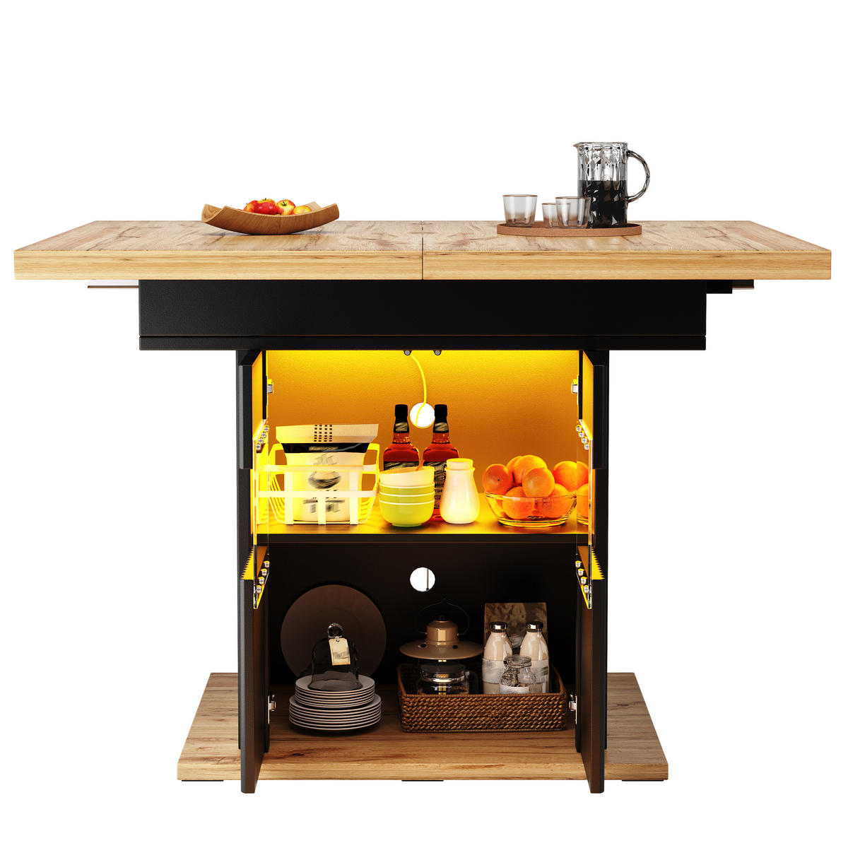 ESSTISCH ausziehbar 110-140/80/76 cm mit LED DE-39632 Schwarz/Holzoptik - Schwarz, Holzwerkstoff (80/110/76cm) - ComfortXL