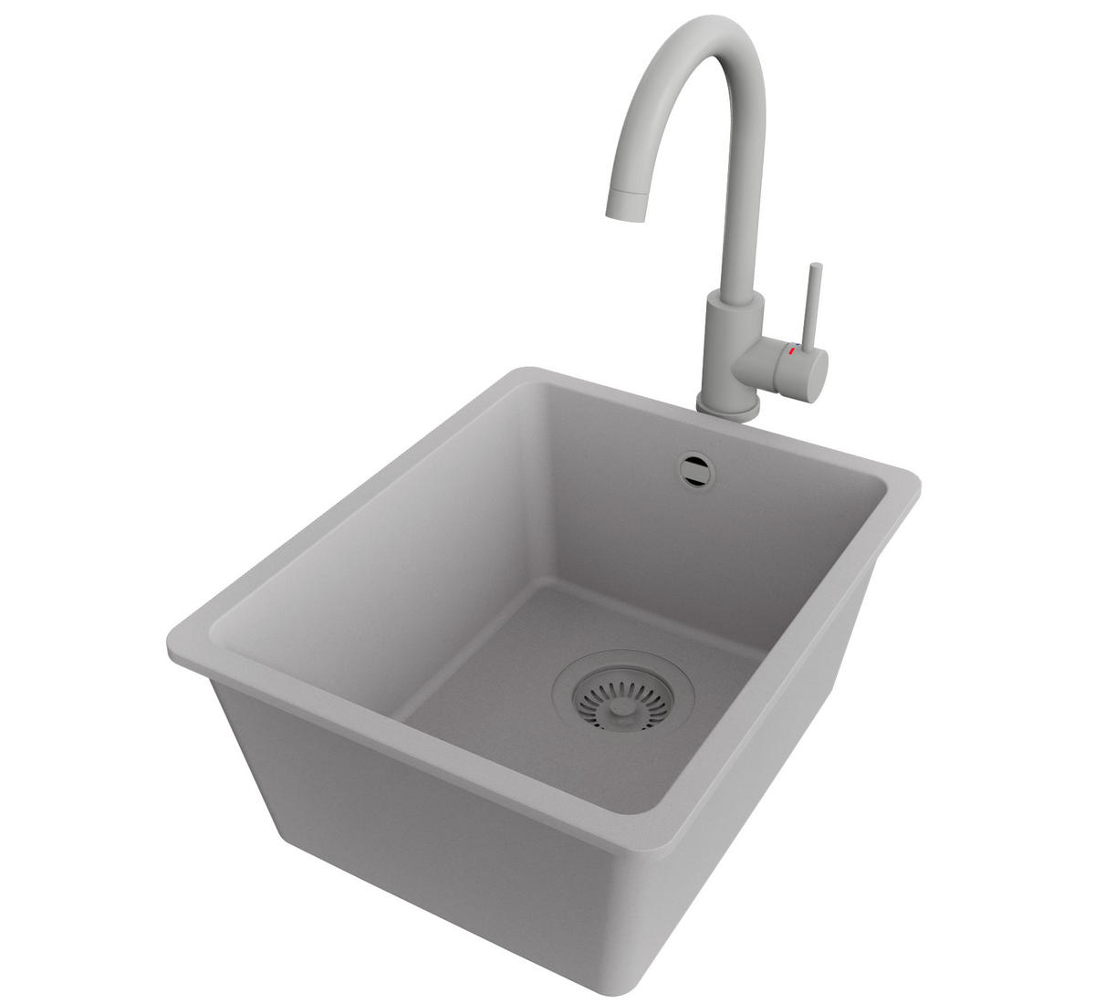 GRANITSPÜLE Venedig Slim Easy, 2-er set Grau 36/44 cm 1 Becken + Küchenarmatur 32/20 cm + Ablauf-Set ab 40er Unterschrank - Grau, Kunststoff (36/20/44cm) - Primagran