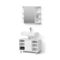 BADMÖBEL-SET Fucino Weiß 2 Teile, Unterschrank 80 cm - Weiß, Holzwerkstoff (80/64/32cm) - Livinity®
