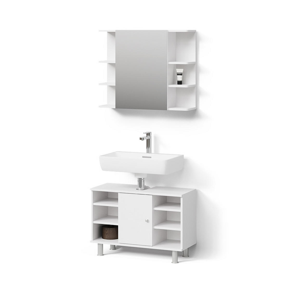 BADMÖBEL-SET Fucino Weiß 2 Teile, Unterschrank 80 cm - Weiß, Holzwerkstoff (80/64/32cm) - Livinity®
