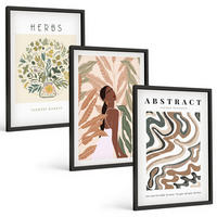 BILDER SET 3er Set - 40x60 cm Schwarzer Rahmen - Boho-Pastell-Minimalisten-Poster - Schwarz, Kunststoff (40/60cm) - TULUP