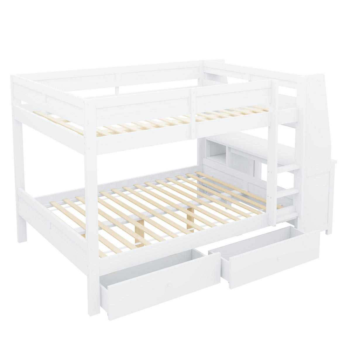 ETAGENBETT aus Kiefernholz, Metall, Sperrholz und MDF 140x200 cm Weiß mit Schreibtisch, Stauraum und Schubladen - Weiß, Holz (140/200cm) - Modfu