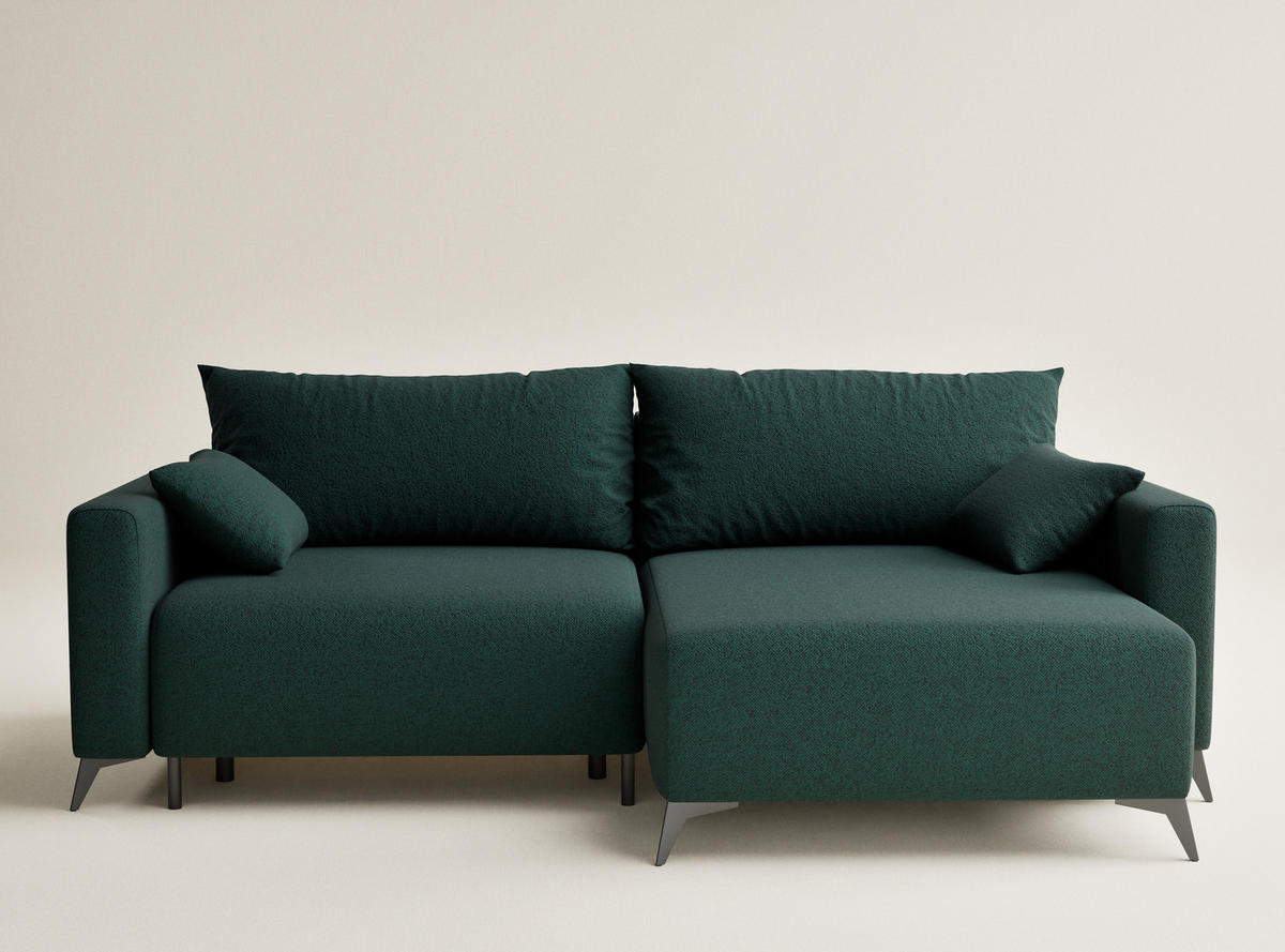 ECKSOFA MIT SCHLAFFUNKTION Leon Grün Webstoff - Schwarz/Grün, Holz/Holzwerkstoff (239/148cm) - Maison de Reve