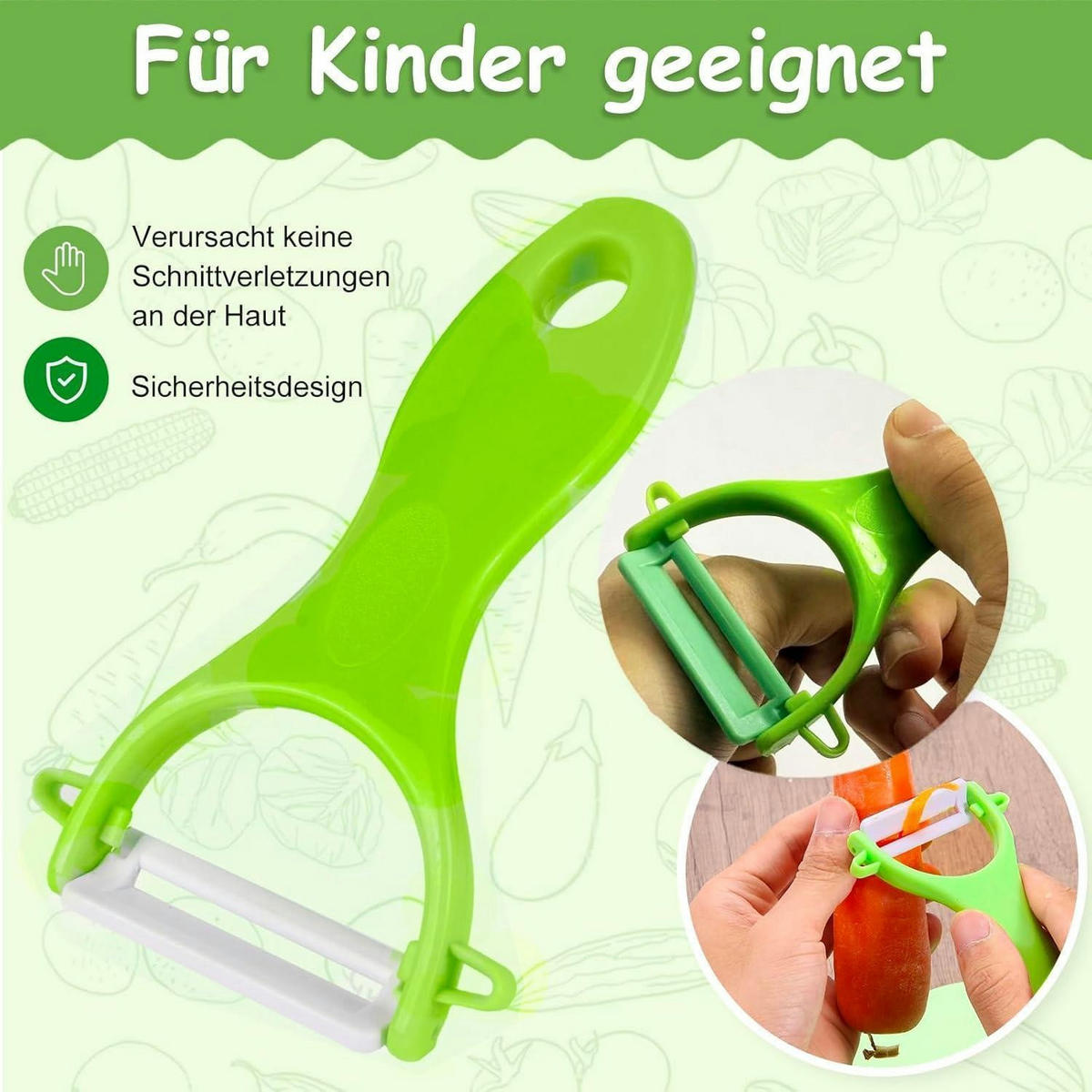 KINDERMESSER-SET 8-teilig Montessori Lernmesser mit Kinderschäler - Multicolor, Kunststoff