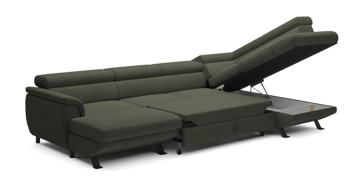 ECKSCHLAFSOFA Raven XL, Verstellbaren Kopfstützen, Bettkasten, Großes Sofa 334x198x162cm Rechte, Taupe - Taupe, Holz/Textil (334/198cm) - DomoHome