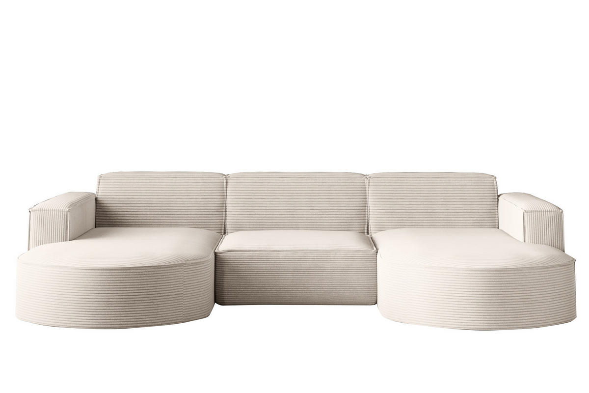 ECKSOFA Designer MODENA U STUDIO Stoff Dicker Cord Beige - Beige, Holz (165/299cm) - Kaiser Möbel