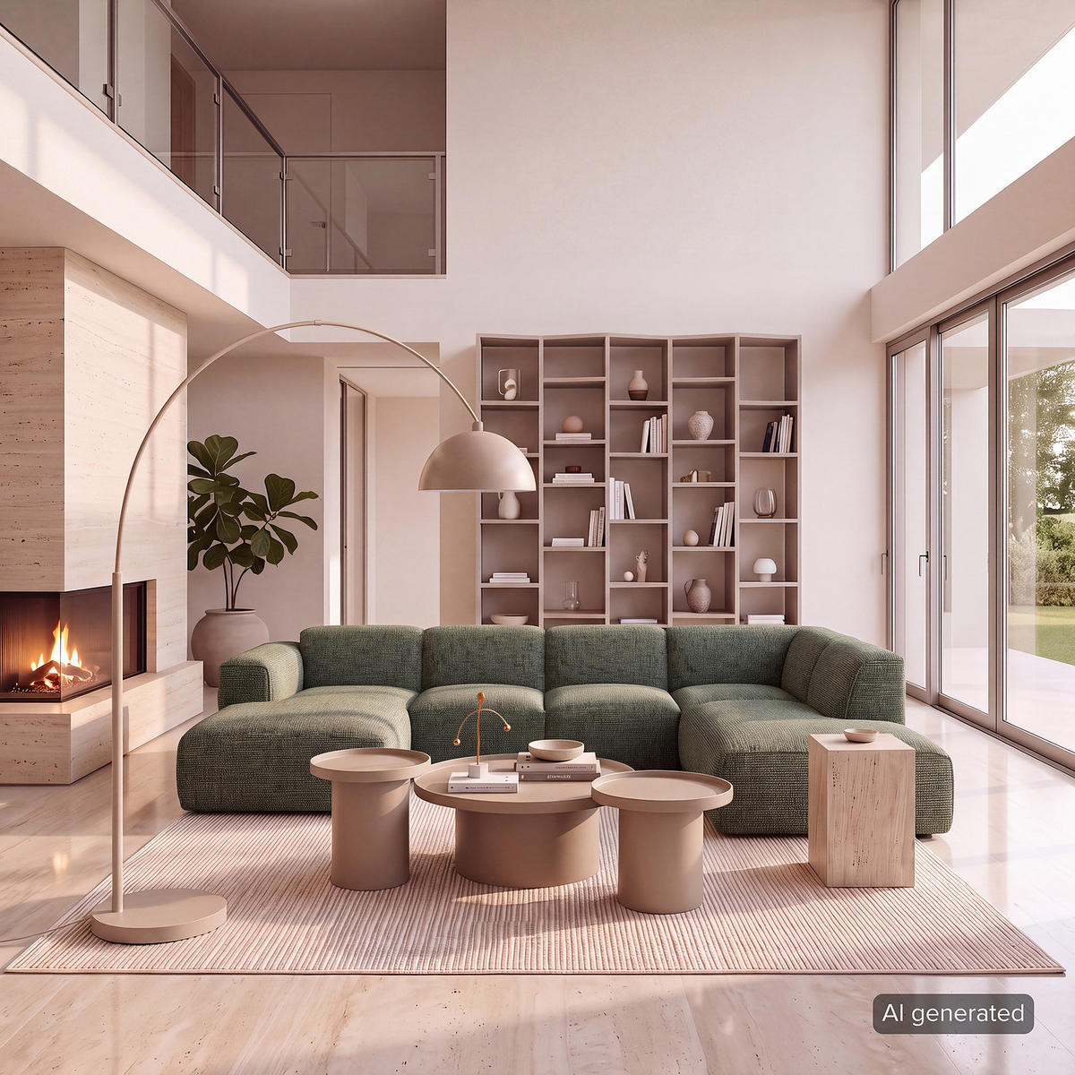 WOHNLANDSCHAFT mit Longchair - Schwarz/Grün, Kunststoff/Textil (325/71/235cm) - home24