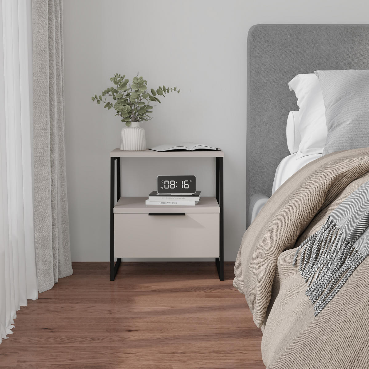 NACHTTISCH MIT SCHUBLADEN Pal Sandstein 45/41/50 cm - Sandfarben, Holzwerkstoff (45/50/40cm) - Decortie