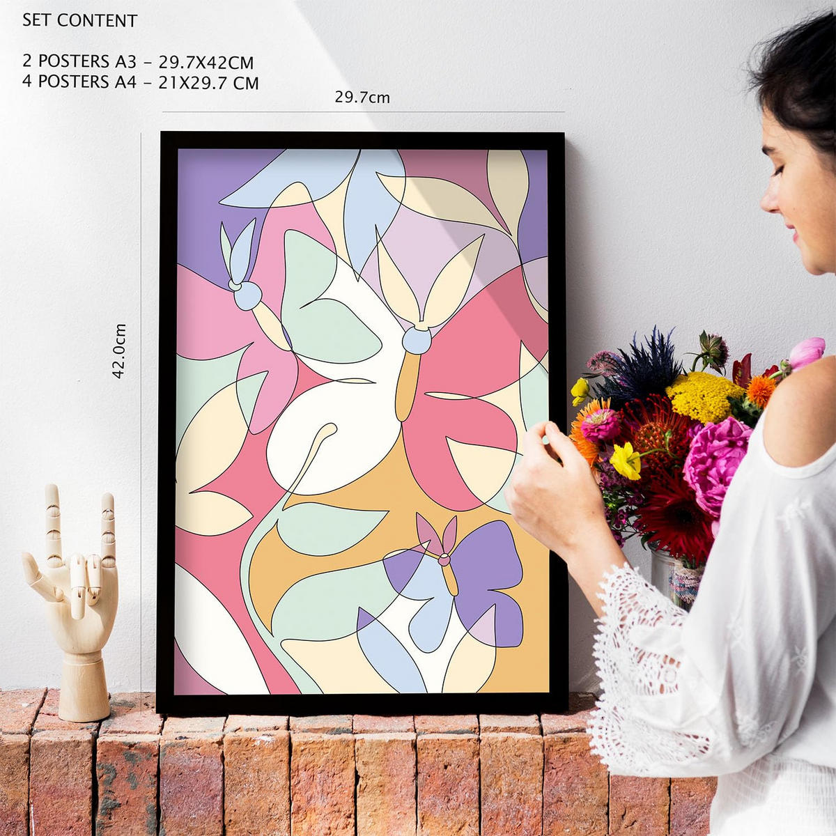 POSTER Set Mit 6 Ethischer Stil Abstrakt Größe A3 & A4 Weißer Rahmen - Weiß, Papier (29.7/1cm) - Nacnic