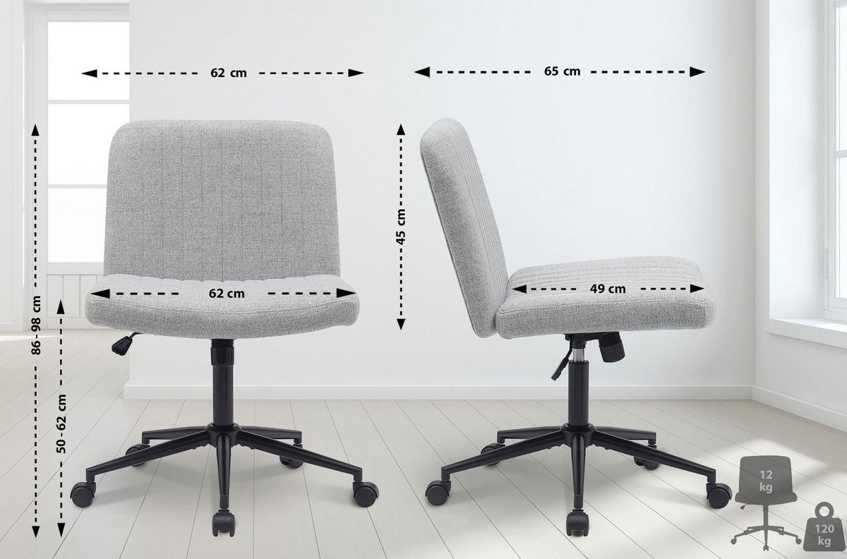 BÜROSTUHL Lynox Stoff hellgrau - Hellgrau/Schwarz, Metall (62/98/65cm) - TPFLiving