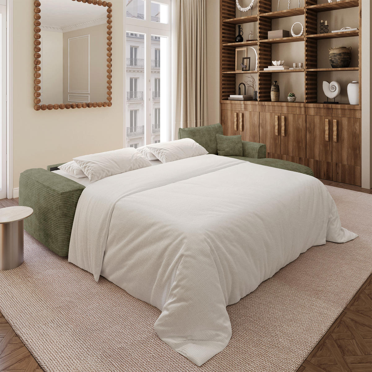 ECKSOFA rechtwinklig COMO Cord Olivgrün 300cm - Olivgrün/Grün, Textil (300/165cm) - Premium Interiors