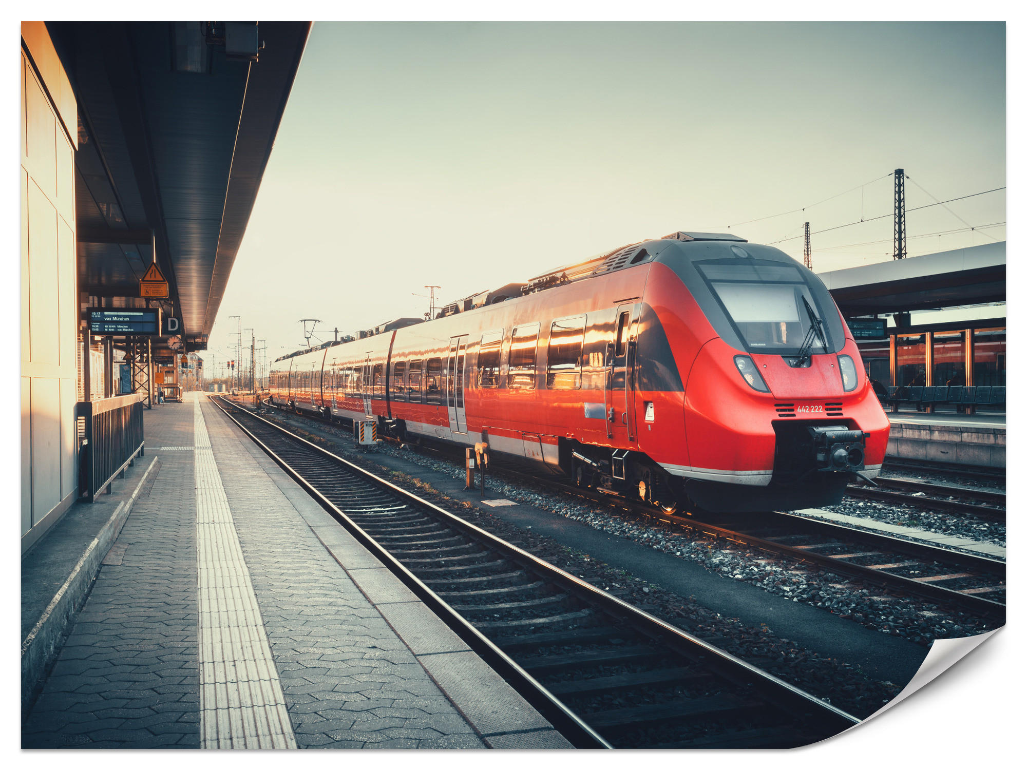 FOTOTAPETA Pre Obývaciu Izbu Moderný Červený Vlak Stanica Koľajnice 150 x 105 cm - hnedá/sivá, papier (150/105cm) - Muralo