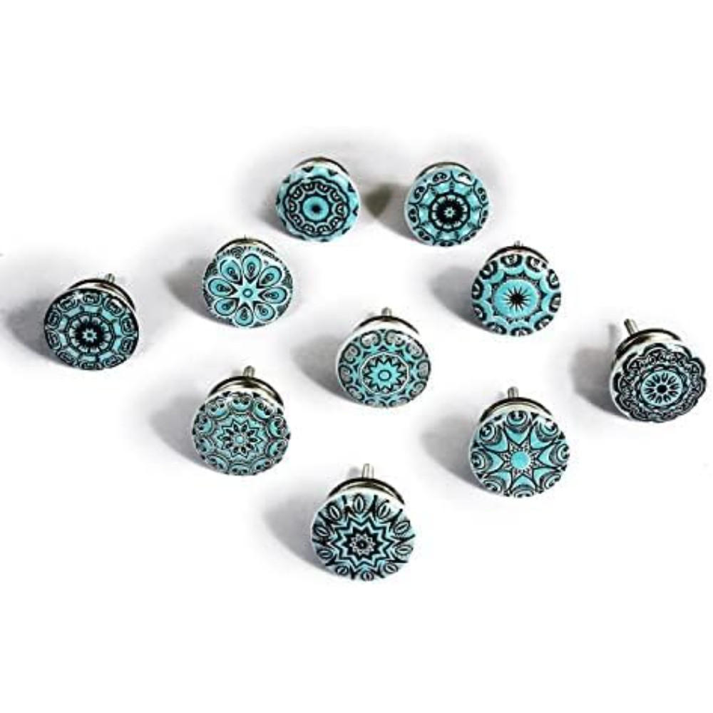 KERAMIKKNÖPFEN Set mit 10 mit floralen Mosaikmustern in Blautönen 40 mm Durchmesser. - Grün, Keramik (4/4/6.9cm) - Nacnic