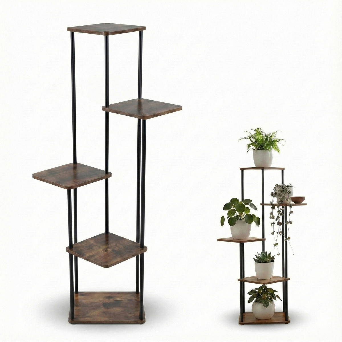 BLUMENTISCH Rimoza 30/30/106 cm 5 Blumen - Dunkelbraun, Holzwerkstoff (30/106/30cm) - EDENIA