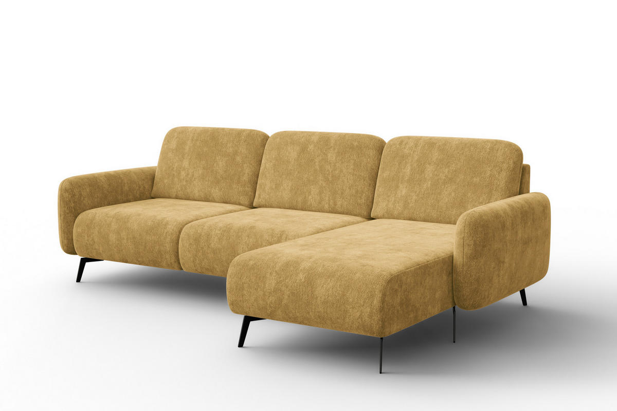 ECKSOFA FEBE 4-Sitzer RECHTS, safranfarbener Chenille-Stoff - Gelb/Schwarz, Holz/Textil (264/157cm) - Wozimo