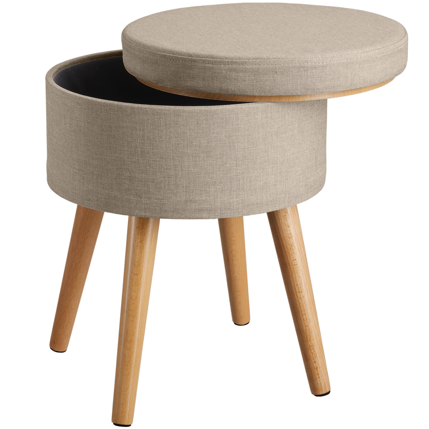 SITZHOCKER mit Stauraum Yara,42,5 x 42,5 x 45,5 cm,Sand - Sandfarben, Holz (42.5/45.5/42.5cm) - tectake