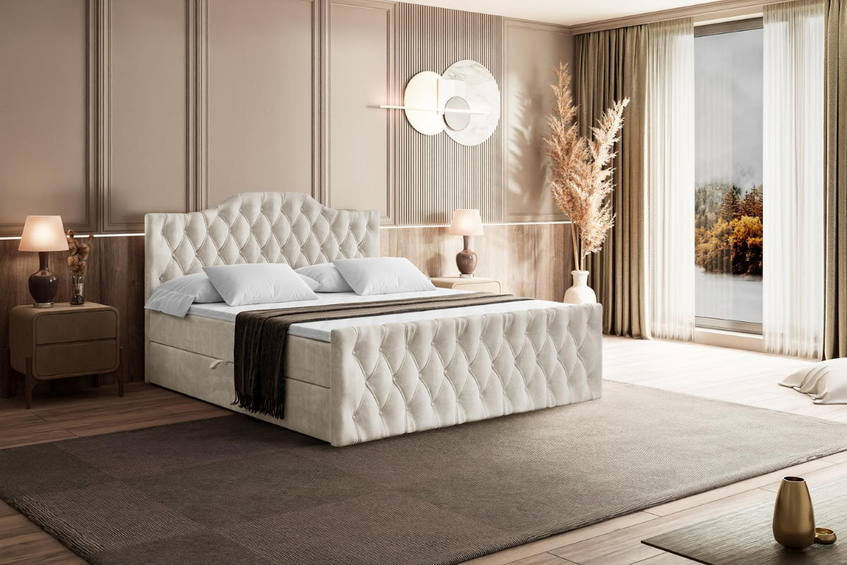 AMERICKÁ postel VILA-1-Z – 160 × 200 cm – H3 – ecru - ecru, kompozitní dřevo (160/200cm) - ALTDECOR