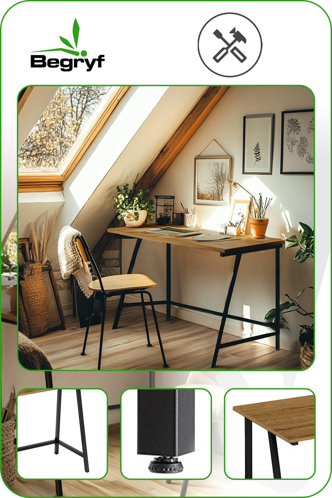 SCHREIBTISCH Metall Holzoptik Erlefarben Schwarz stabil 100x50x75 cm - Erlefarben/Schwarz, Holzwerkstoff/Metall (50/100/75cm) - Begryf