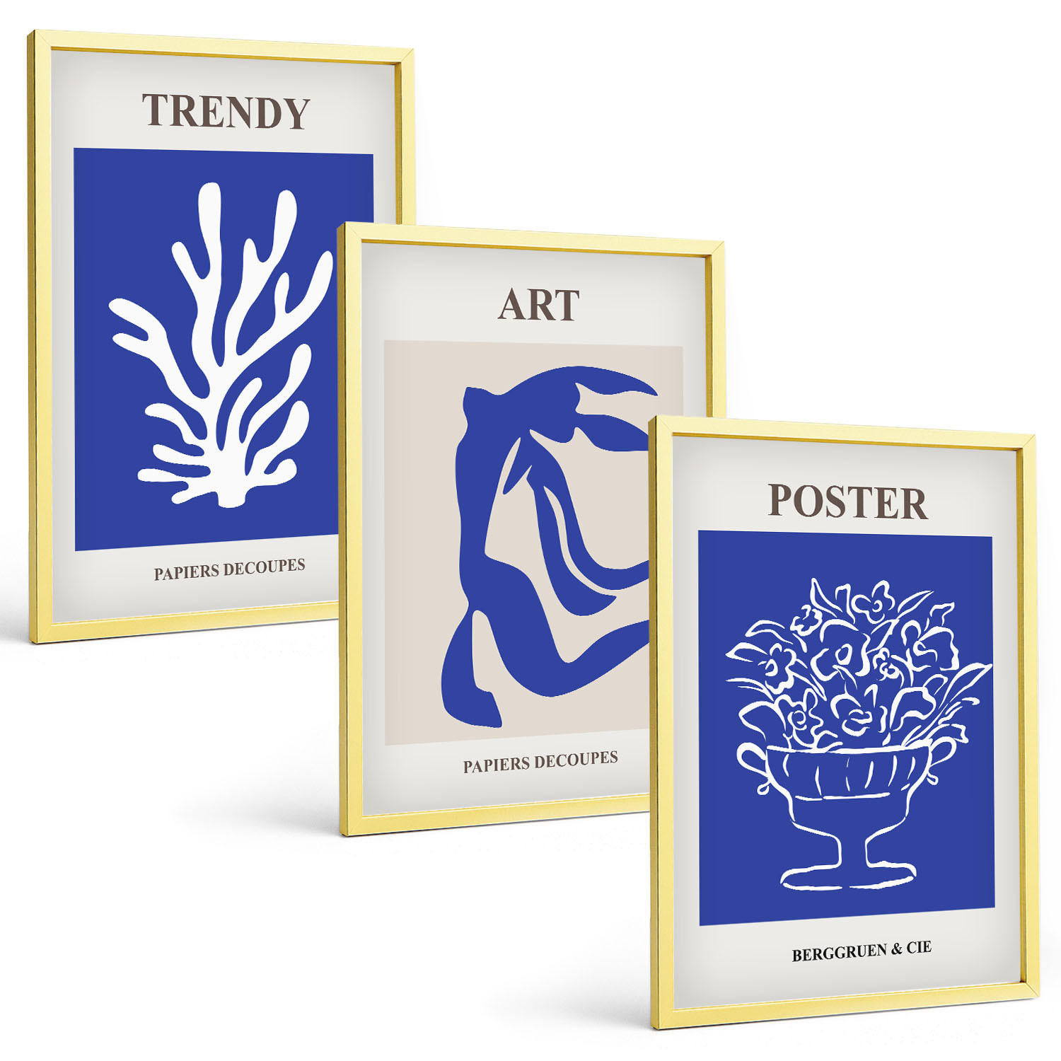 BILDER SET 3er Set - 40x60 cm Goldrahmen - Matisses abstrakte Plakate - Goldfarben, Kunststoff (40/60cm) - TULUP