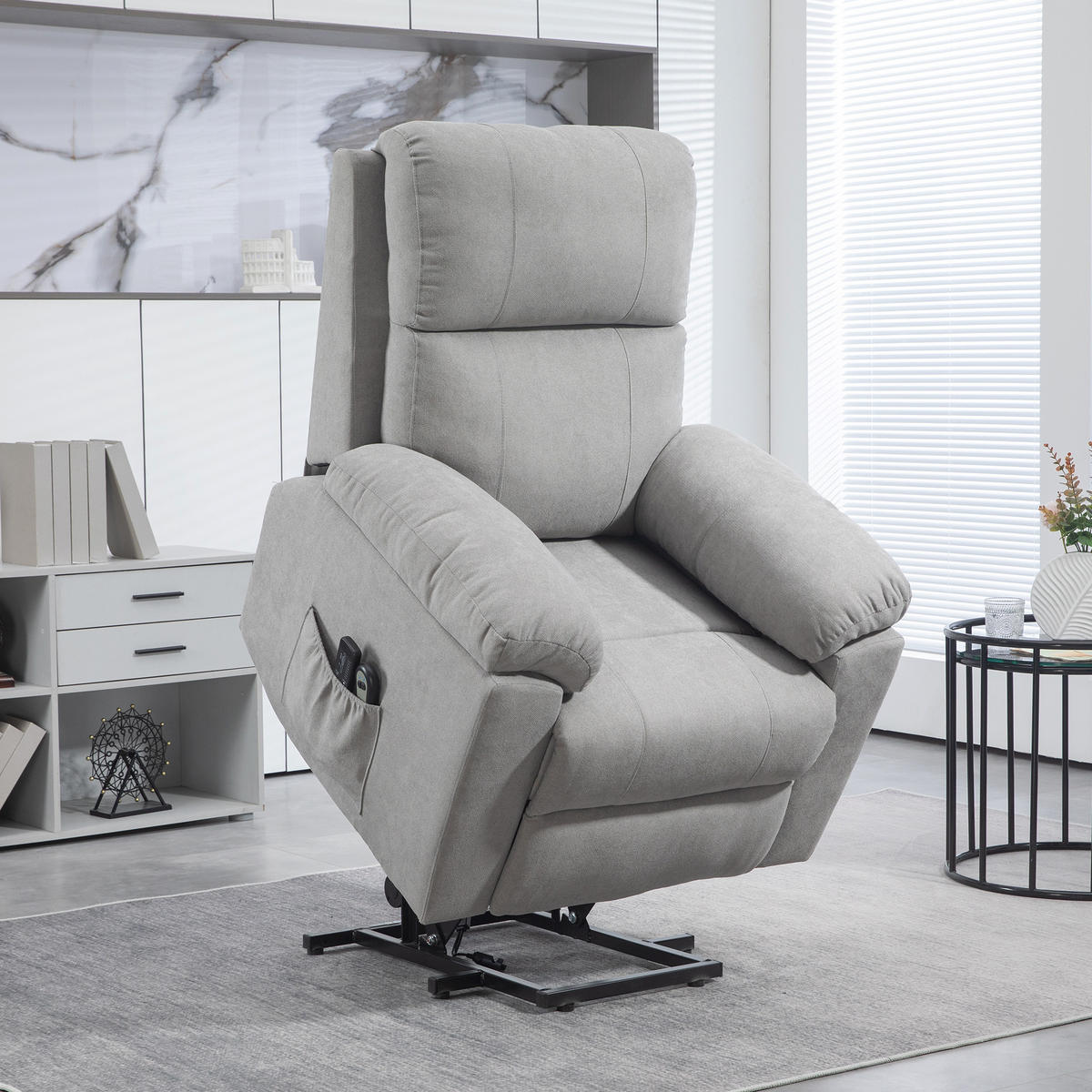 FERNSEHSESSEL mit Aufstehhilfe Elektrisch Relaxsessel mit Liegefunktion Hellgrau - Hellgrau/Schwarz, Textil/Metall (99/103/89cm) - HOMCOM