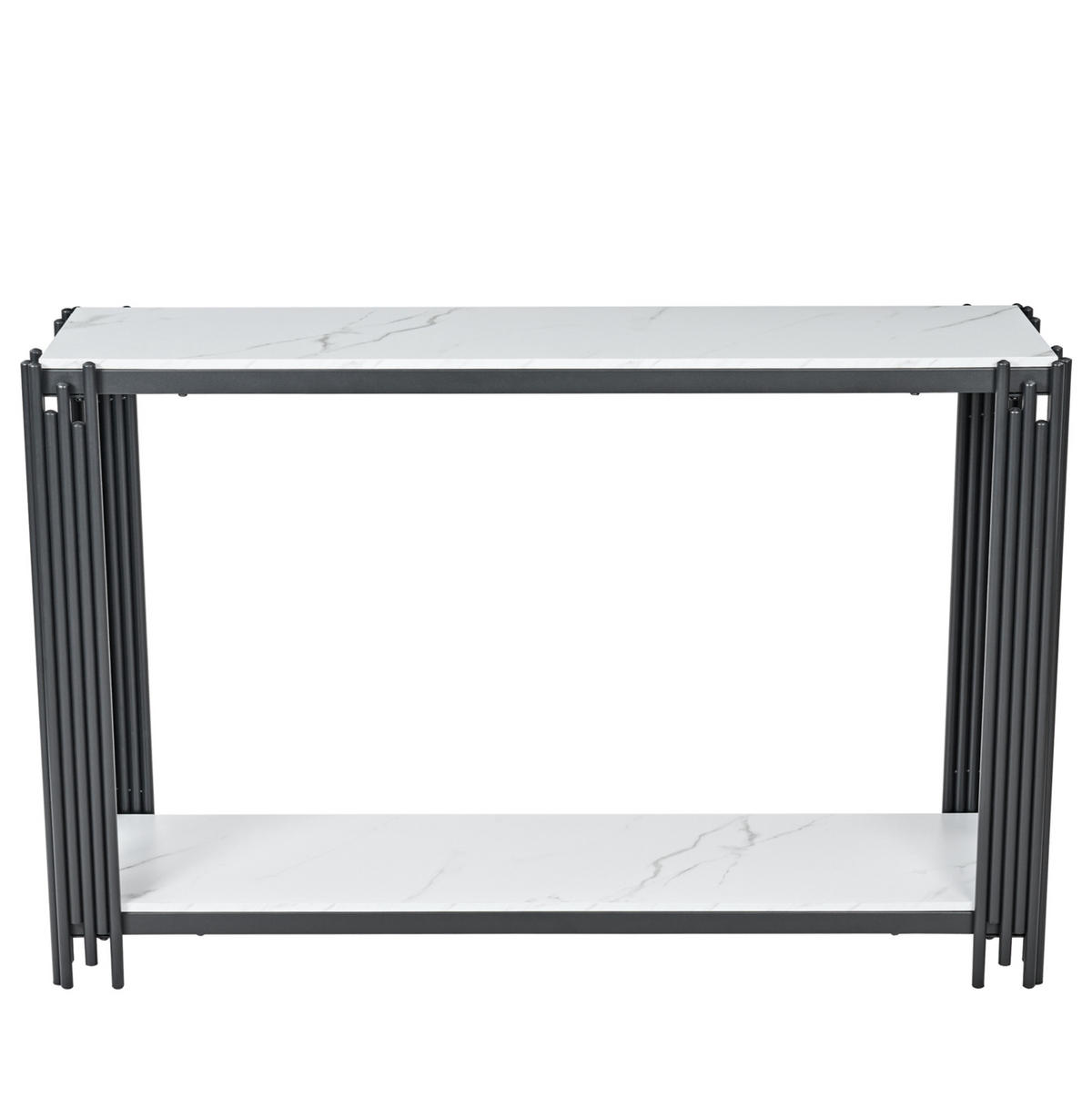 KONSOLENTISCH aus MDF 123x33x80 cm und Metall Schwarz/Weiß mit 2 Ablagen in Marmoroptik - Schwarz, Holzwerkstoff (123.5/33.5/80cm) - IVMEU
