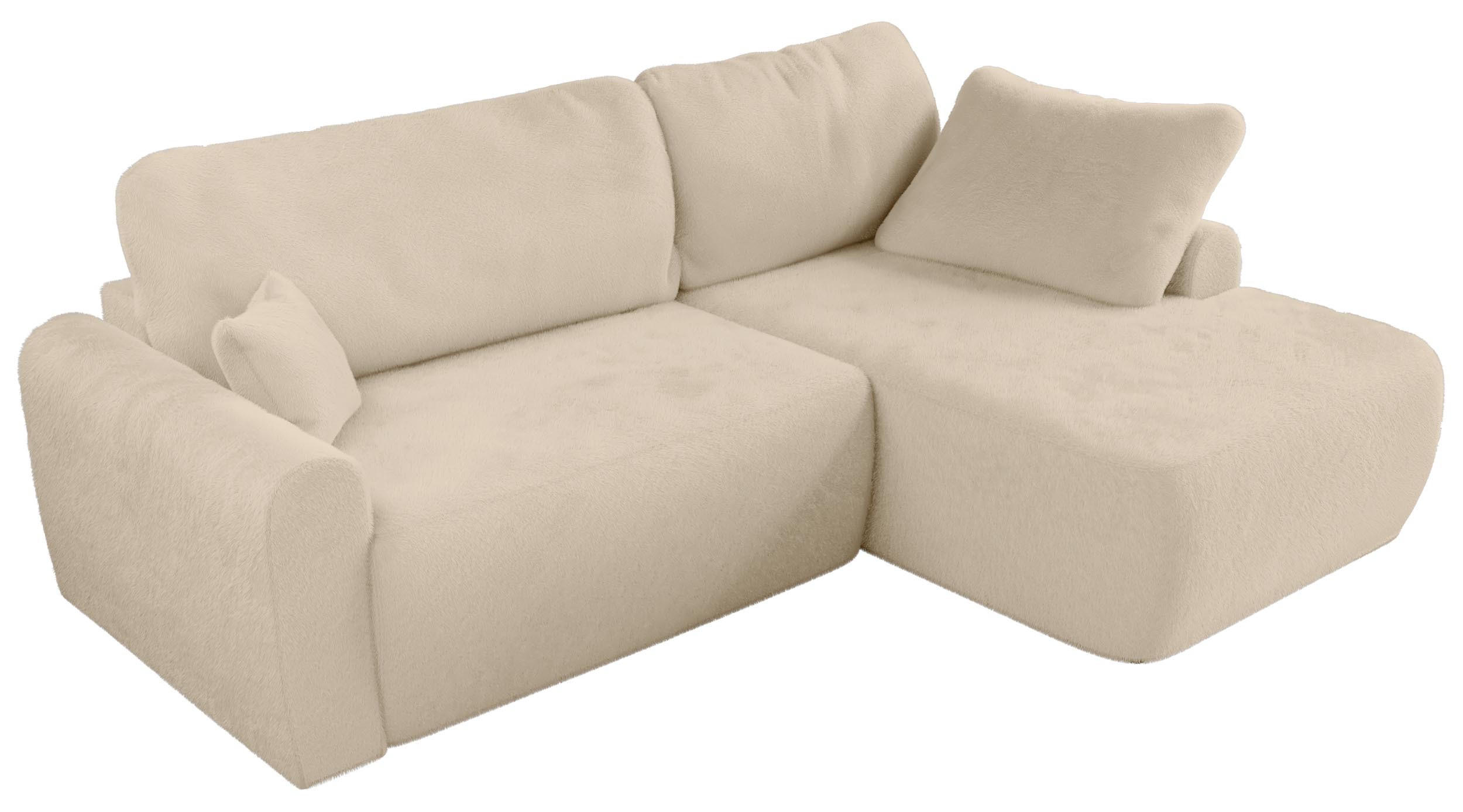 ECKSCHLAFSOFA CUBO L Creme Plüsch - rechts - Creme/Schwarz, Kunststoff/Textil (187/273cm) - MKS