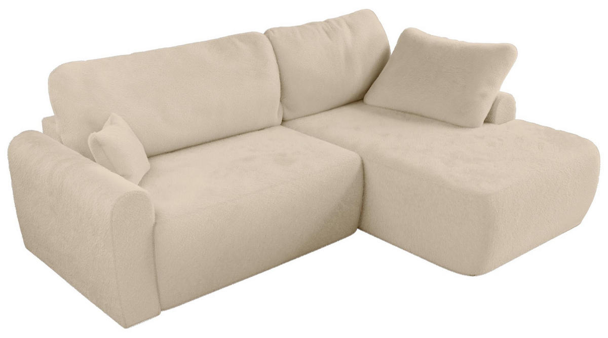 ECKSCHLAFSOFA CUBO L Creme Plüsch - rechts - Creme/Schwarz, Kunststoff/Textil (187/273cm) - MKS