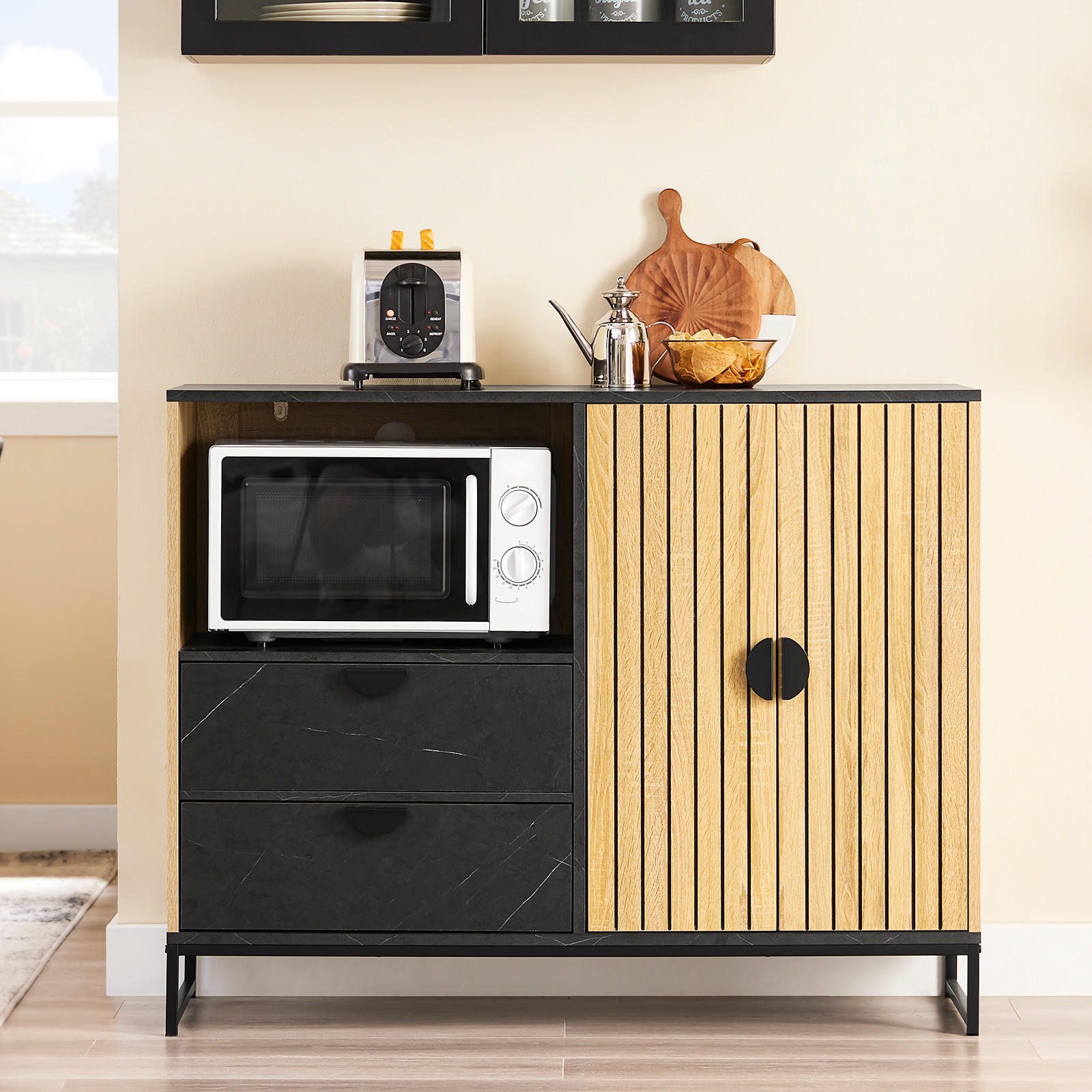 SIDEBOARD Eiche-Schwarz 107×40×85 cm - Schwarz/Naturfarben, Holzwerkstoff (107/40/85cm) - SoBuy