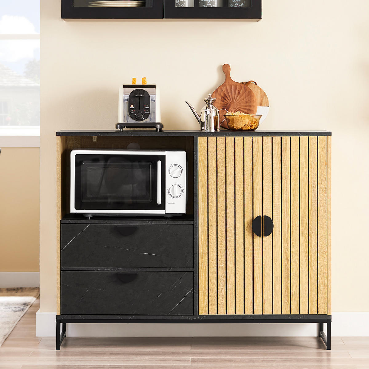 SIDEBOARD Eiche-Schwarz 107×40×85 cm - Schwarz/Naturfarben, Holzwerkstoff (107/40/85cm) - SoBuy