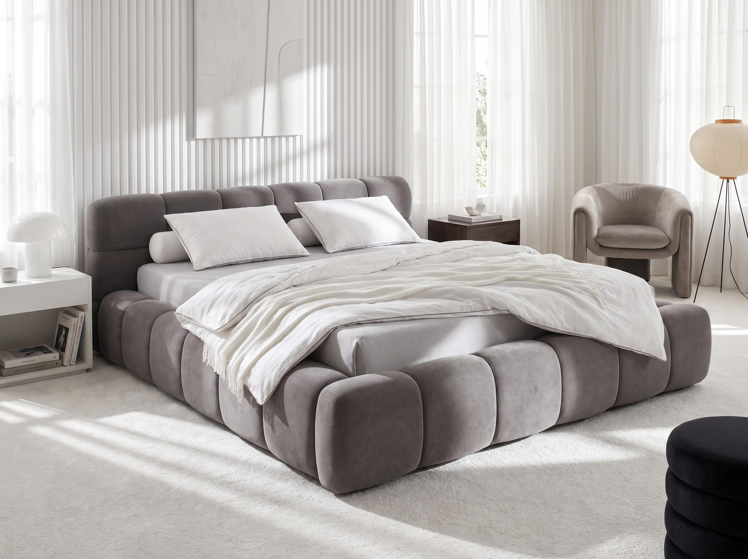 POLSTERBETT Miley Grau 140/200 cm Samt mit Bettkasten - Grau, Holz/Textil (140/200cm) - wonello