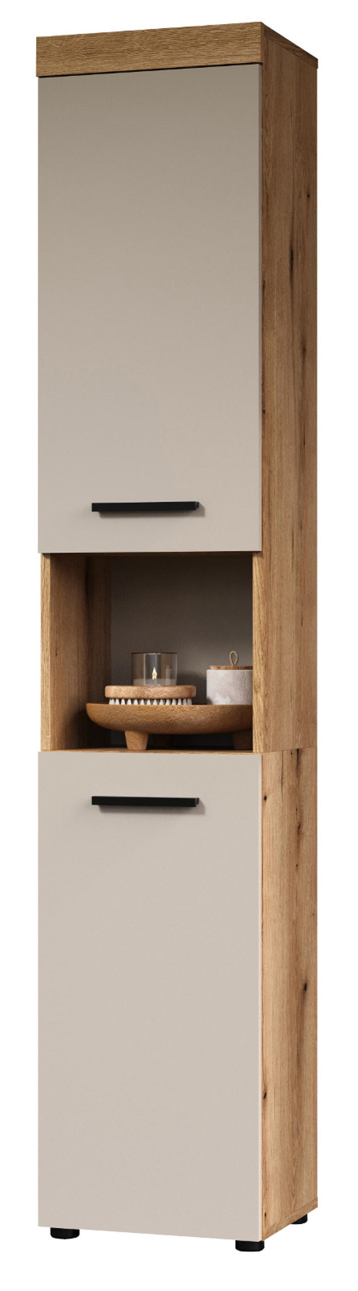 HOCHSCHRANK Kaschmir, Evoke Eiche 36 x 184 cm, Badschrank mit viel Stauraum - Kaschmir/Eichefarben, Holzwerkstoff/Kunststoff (30/185/30cm) - Top.Furn
