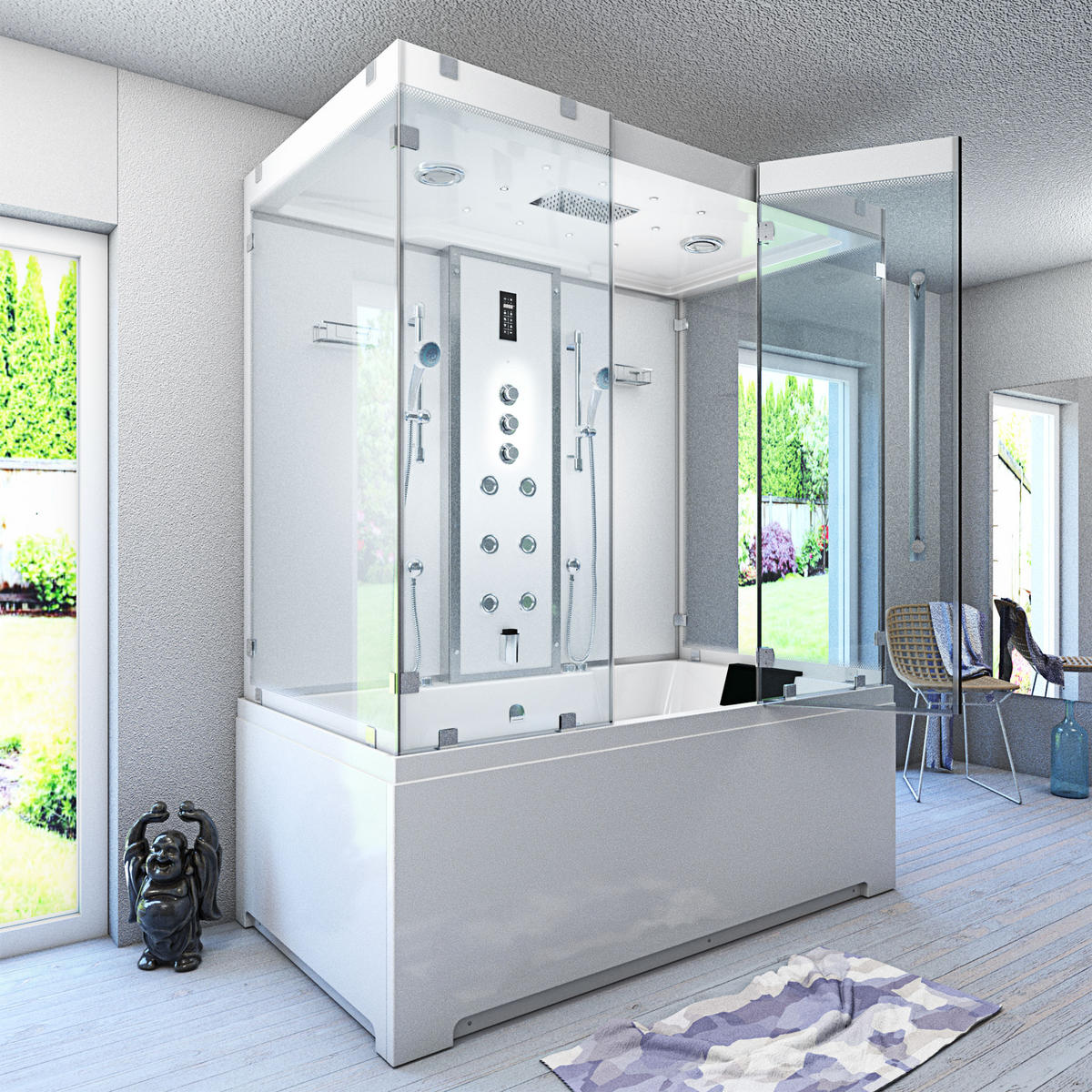 BADEWANNE Dusche K80-WS-TH-B-EC-EA Duschtempel - Weiß, Glas/Kunststoff (180/100/228cm) - AcquaVapore by Sandra Jentho