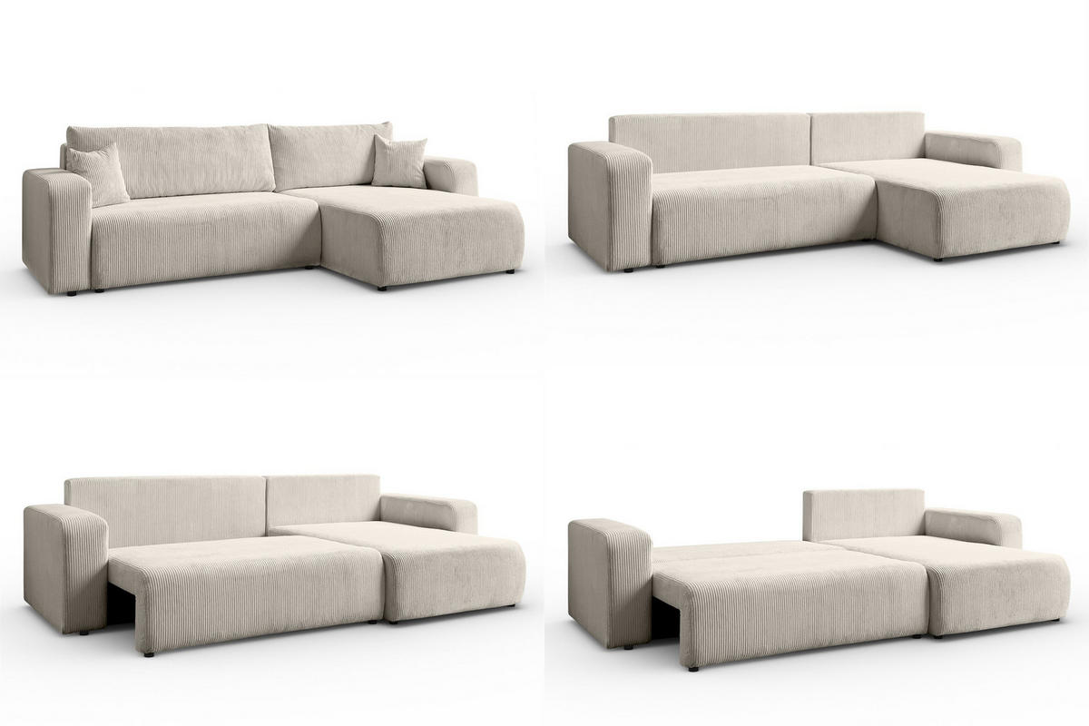 ECKSOFA Sofia in L-Form 277 x 143 cm Schlaffunktion Bettkasten Couch Cord universale Seite, cremig - Creme, Kunststoff (143/83/277cm) - Margaret Hadas24