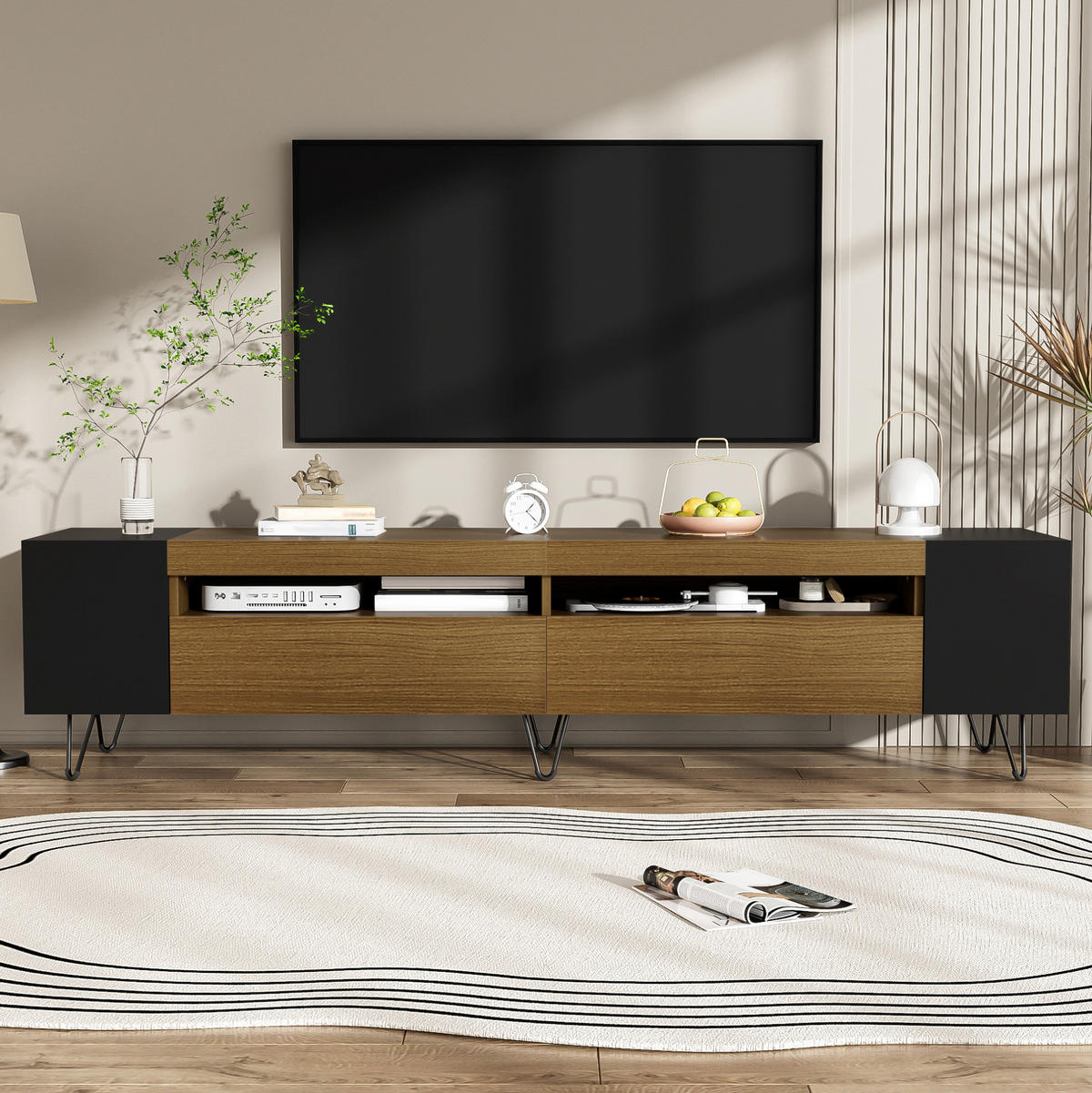 TV-ELEMENT mit 2 Türen 180 cm Schwarz Holzoptik - Schwarz, Holzwerkstoff (36/43/180cm) - Beauniv